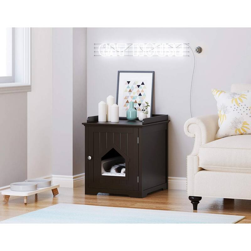PAWLAND Decorative Cat House,Cat Home, Indoor Pet Crate - Litter Box Enclosure