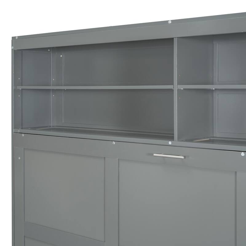 Queen Size Wall Bed with Sofa in Gray, Space-Saving Murphy Bed Design