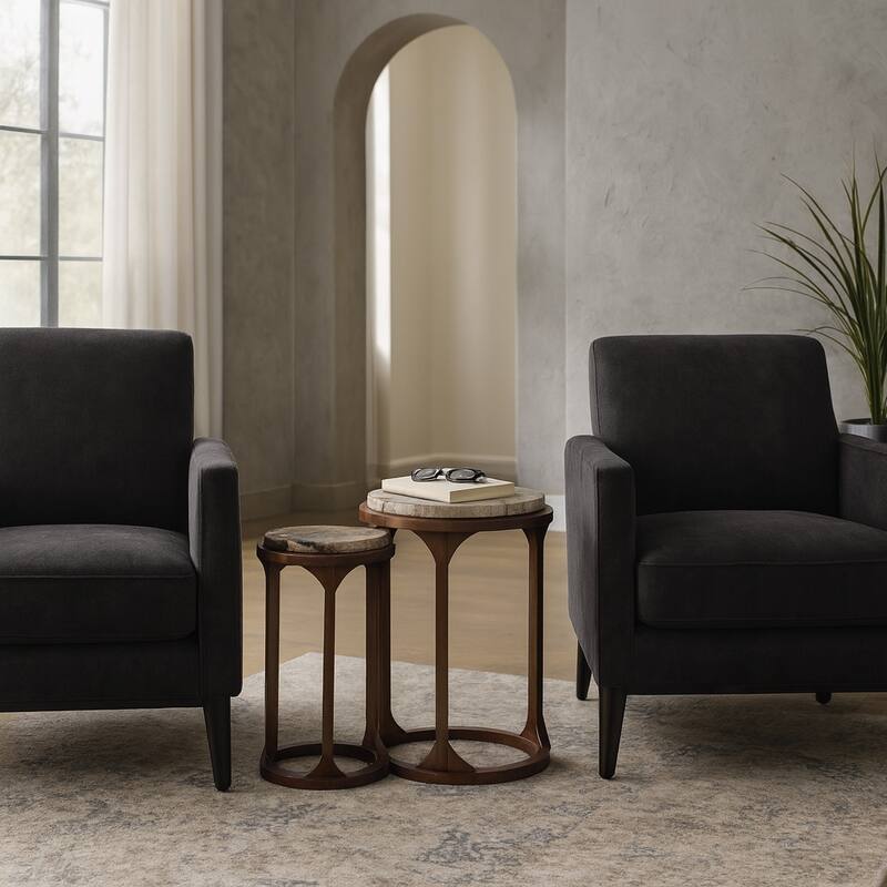 Wood Top Accent Tables Top Modern Round (Set of 2) - 20/23" Brown - 14.25" x 14.25" x 23.25"