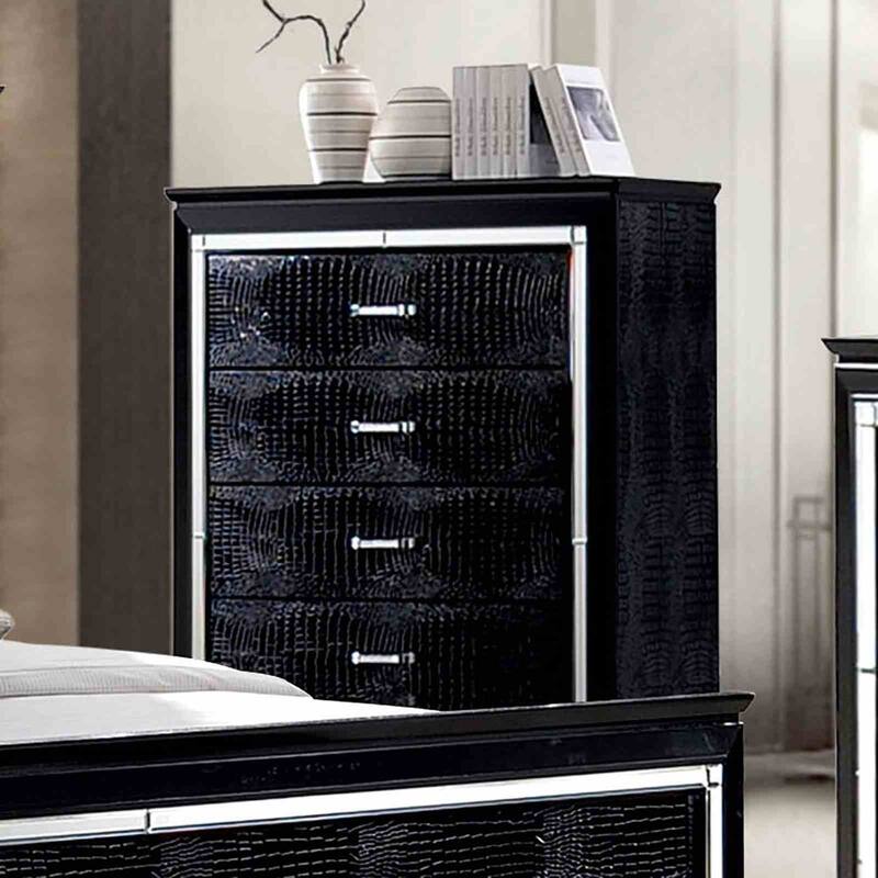 Luxury Black Contemporary Bedroom Collection with LED Mirrored Lighting