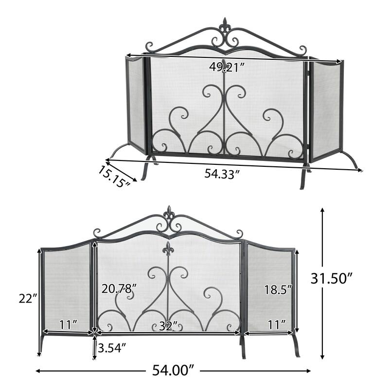 Christopher Knight Home - Onyx Traditional Iron Fireplace Screen with 3-Panel Folding Design - 54" W x 31.5" H