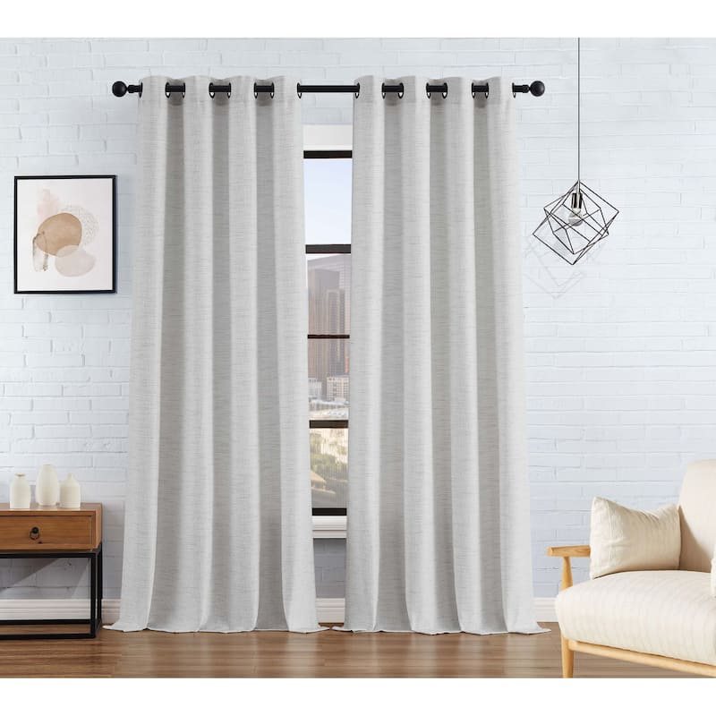 Lucky Brand Sierra Textured Light Filtering 52" x 84" Grommet Window Curtain Panel Pair with Tiebacks, Grey - 104" x 84"