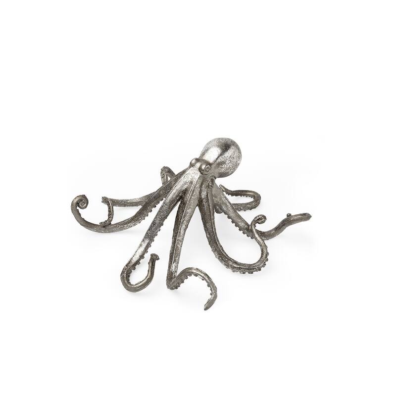 Silver Resin Octopus Sculpture - 9" W x 10" D x 5" H