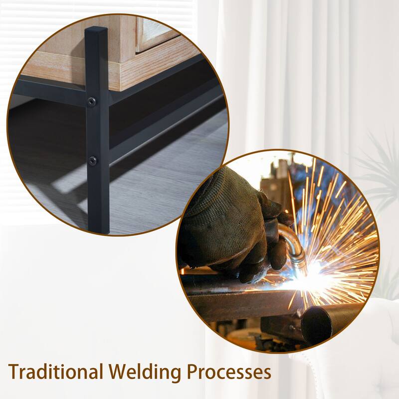 Rustic Carved Sideboard Buffet, Wood 4-Door Accent Cabinet, Storage Cabinet with Floral Hand-Carved Doors