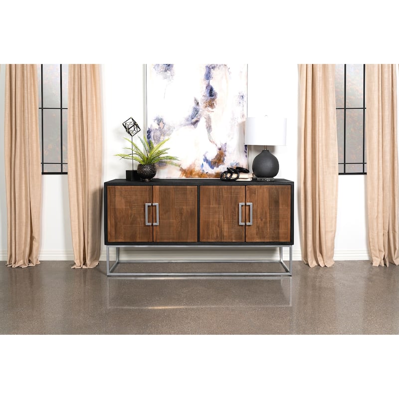 Borman 4-Door Wood Accent Cabinet Walnut and Black
