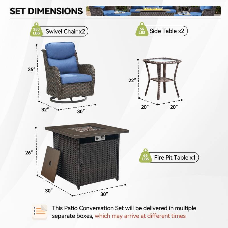 Outdoor Gliders Chairs with Fire Pit Table with 5-Inch Thick Cushions
