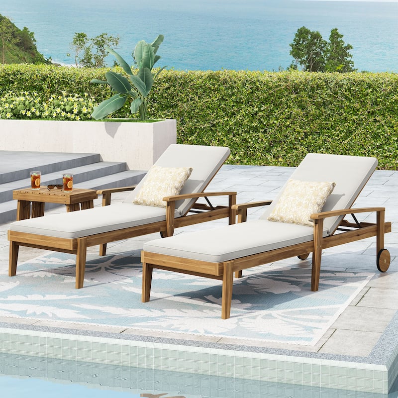 Jason Outdoor Acacia Wood Outdoor Chaise Lounge with Water Resistant Cushion by Christopher Knight Home - Teak + Cream