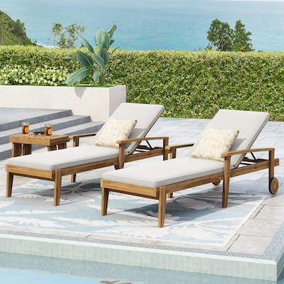 Jason Outdoor Acacia Wood Outdoor Chaise Lounge with Water Resistant Cushion by Christopher Knight Home