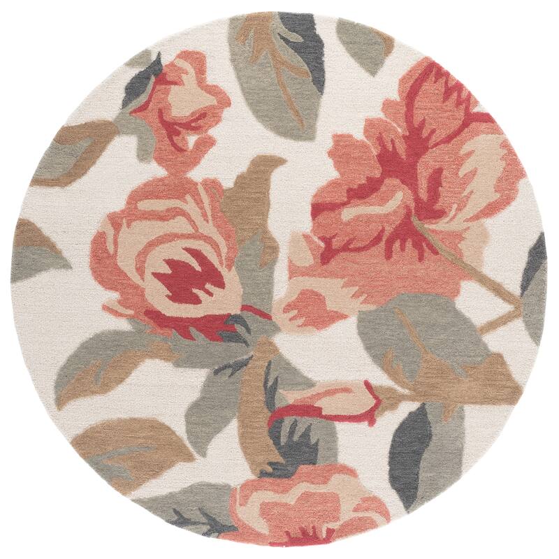 SAFAVIEH Handmade Jardin Enea Floral Wool Rug - 6' Round - Ivory/Pink