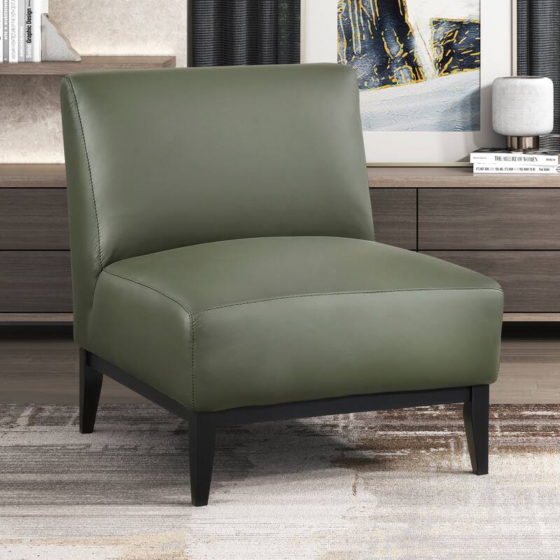 Hayes 28.5" Leather Accent Chair - Black Finish Solid Wood Legs