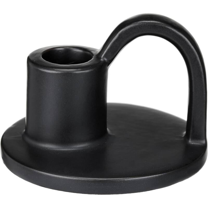 Matte Black Set of Two Elise Short Ceramic Candlesticks Aria Home