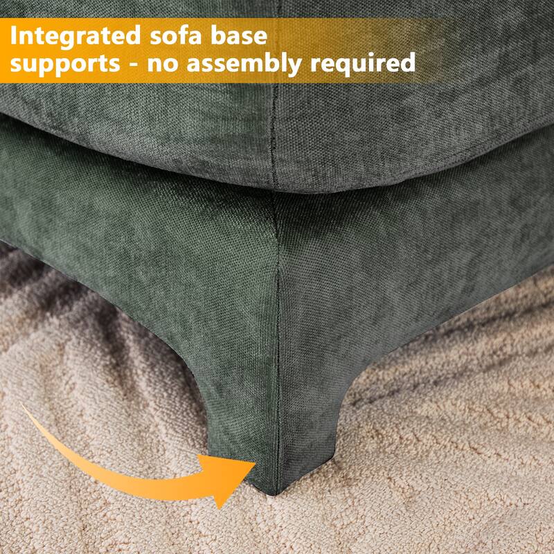 105.9" Chenille 3-Seater Sofa with 2 Ottomans, Lumbar Pillow & Wooden Base