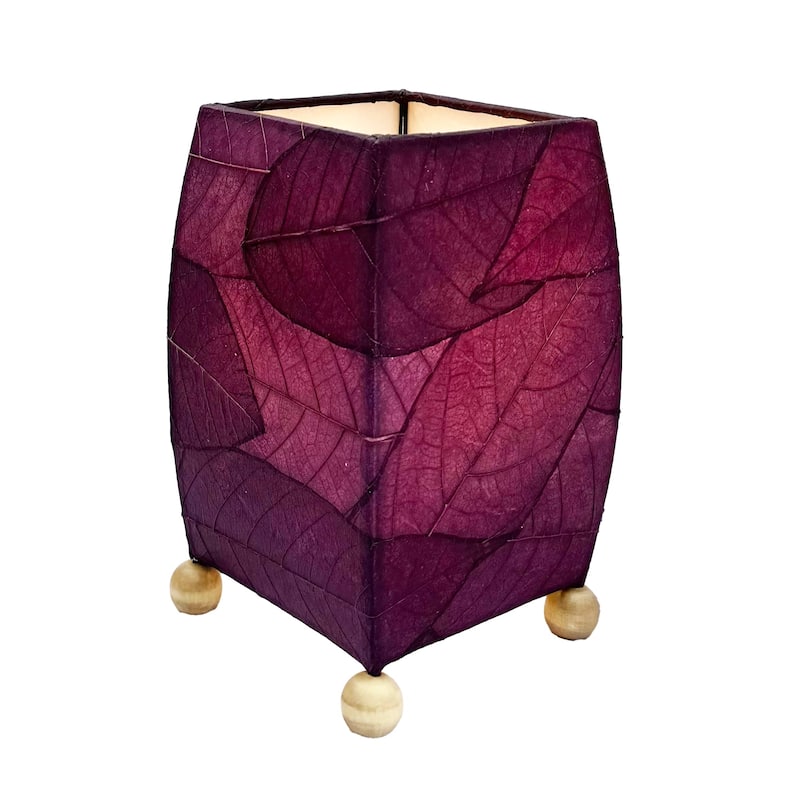 Handmade Mini Square Cocoa Leaf Table Lamp, Cocoa Leaves Shade, 6 x 6 x 9 in.