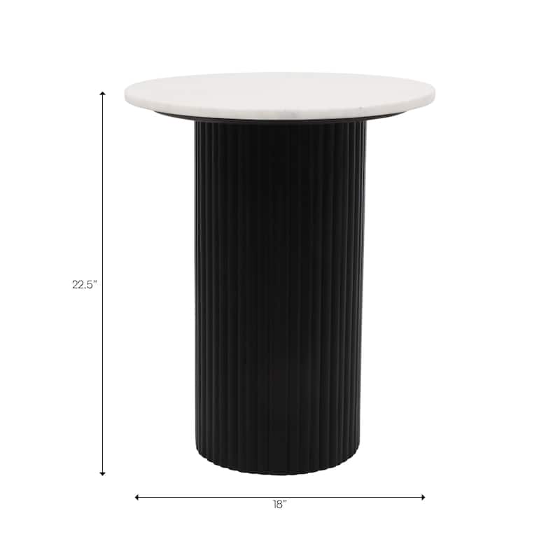Modern Round Stone Top End Side Table with Mango Wood Base - 22" - 22.25"