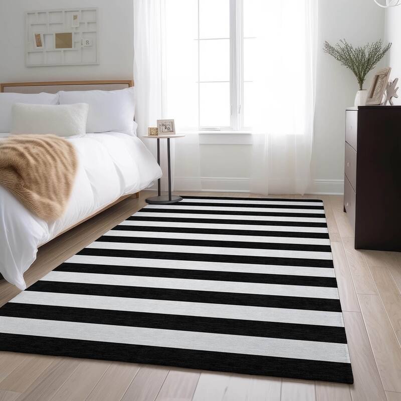 Premium Washable Super Soft Cabana Stripe Mayfield Rug - Black - 8' x 10' - Rectangle