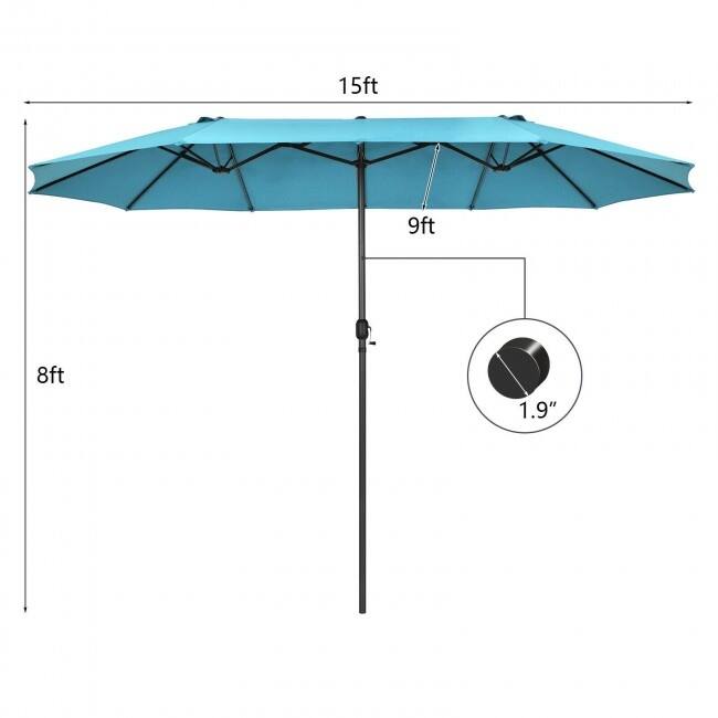 15 Feet Patio Double-Sided Umbrella with Hand-Crank System - 15.4' x 9.2' x 8.0' (LxWxH)