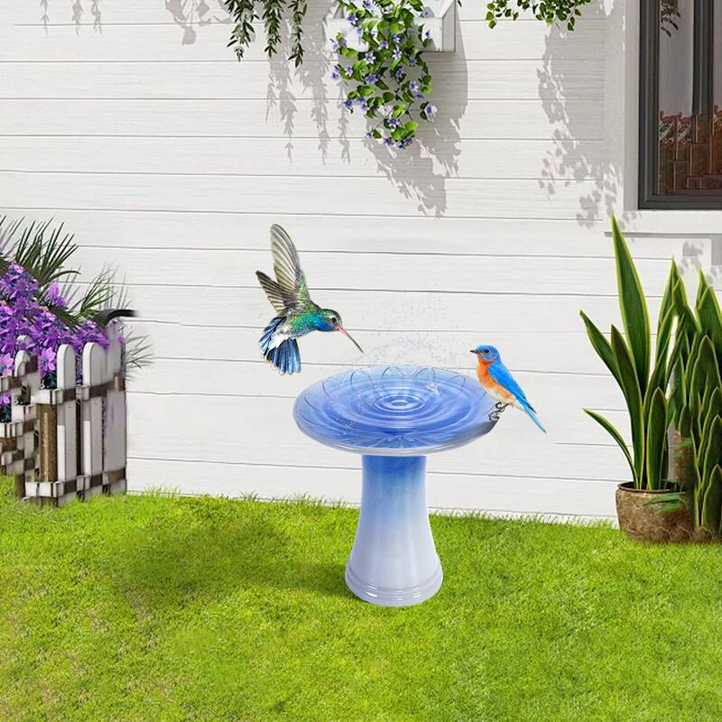 Anmytek Ceramic Bird Bath for Outside Tall Pedestal Glazed Birdbaths