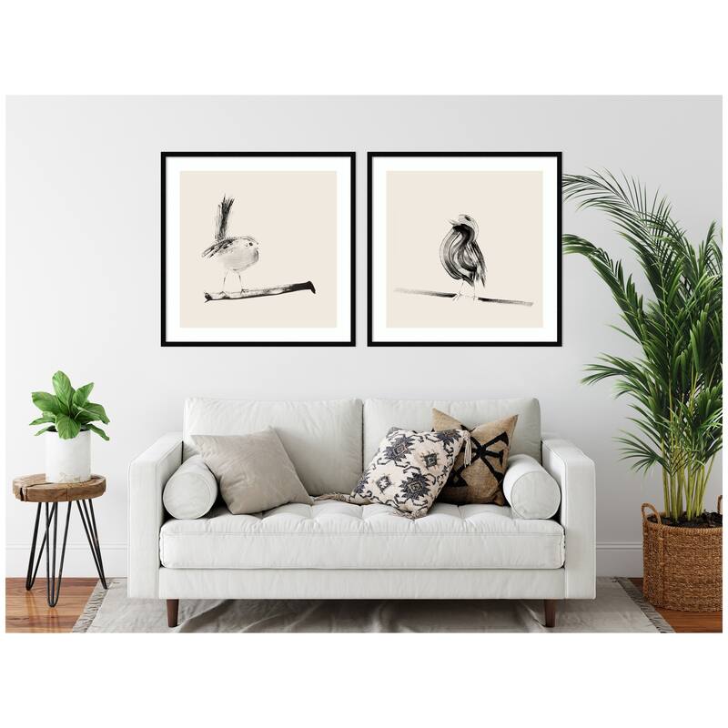 Kate and Laurel Sketched Bird On Branch 2 Piece Framed Wall Art Print Set by Danushka Abeygoda