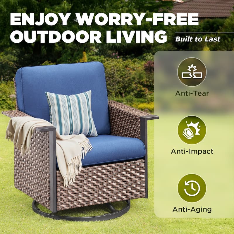 Pocassy Outdoor Wicker 2-Piece Swivel Chair with Cushion