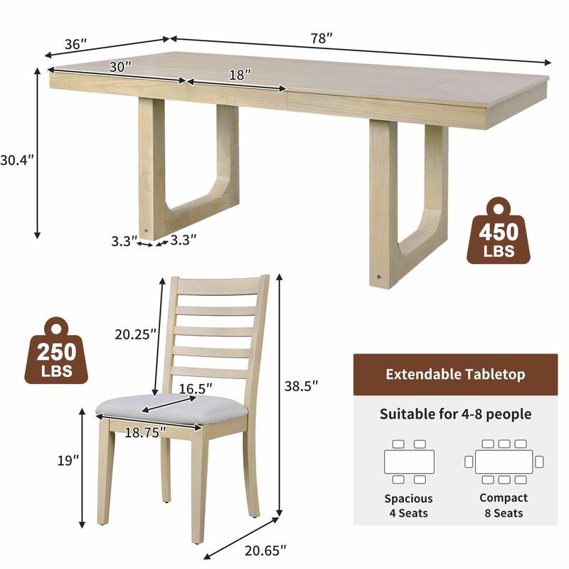 60-78" Expandable Dining Table Set - Rubberwood Legs