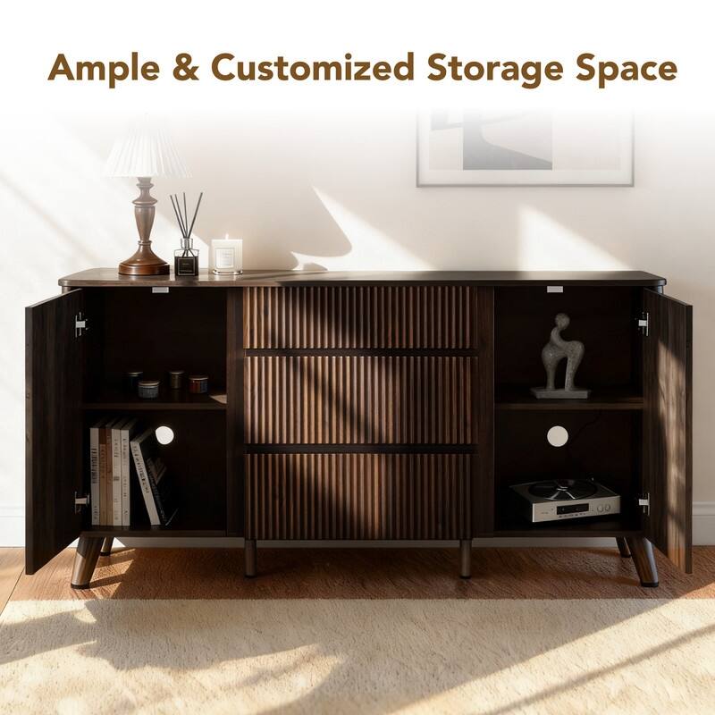 Spruce & Spring 62-Inch Sideboard Cabinet Modern Buffet Cabinet with Storage