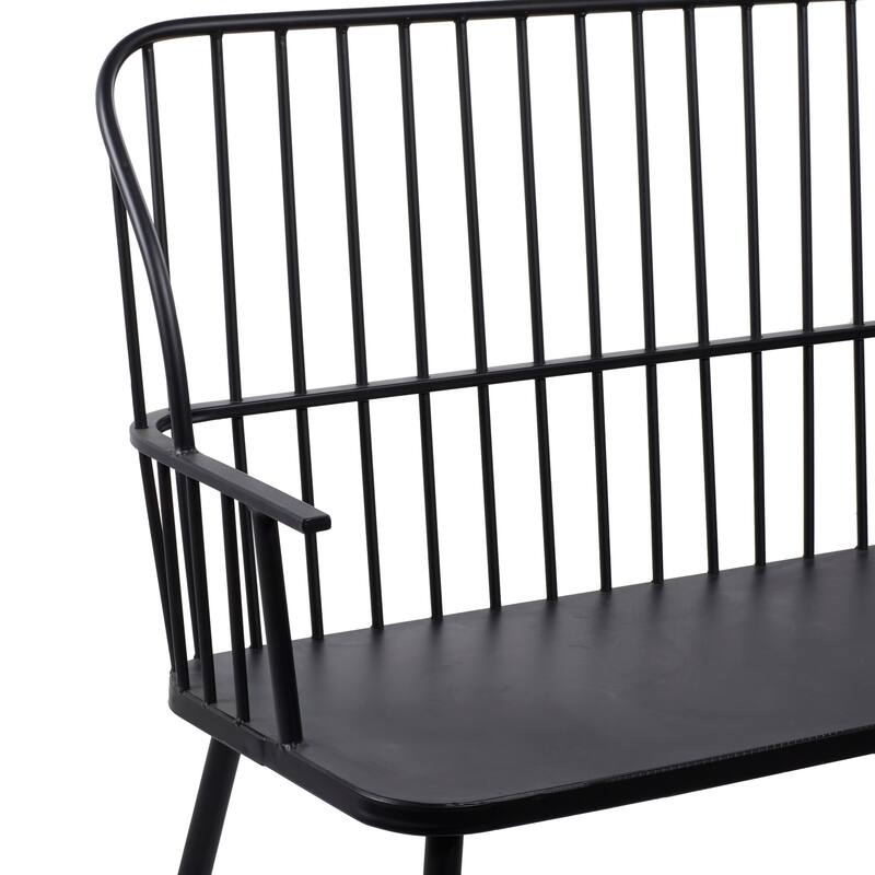 Metal Grill Style High Back Frame Outdoor Bench with Trestle Legs and Armrests - Black - Roche River Decor - 19"Wx48"Lx38"H
