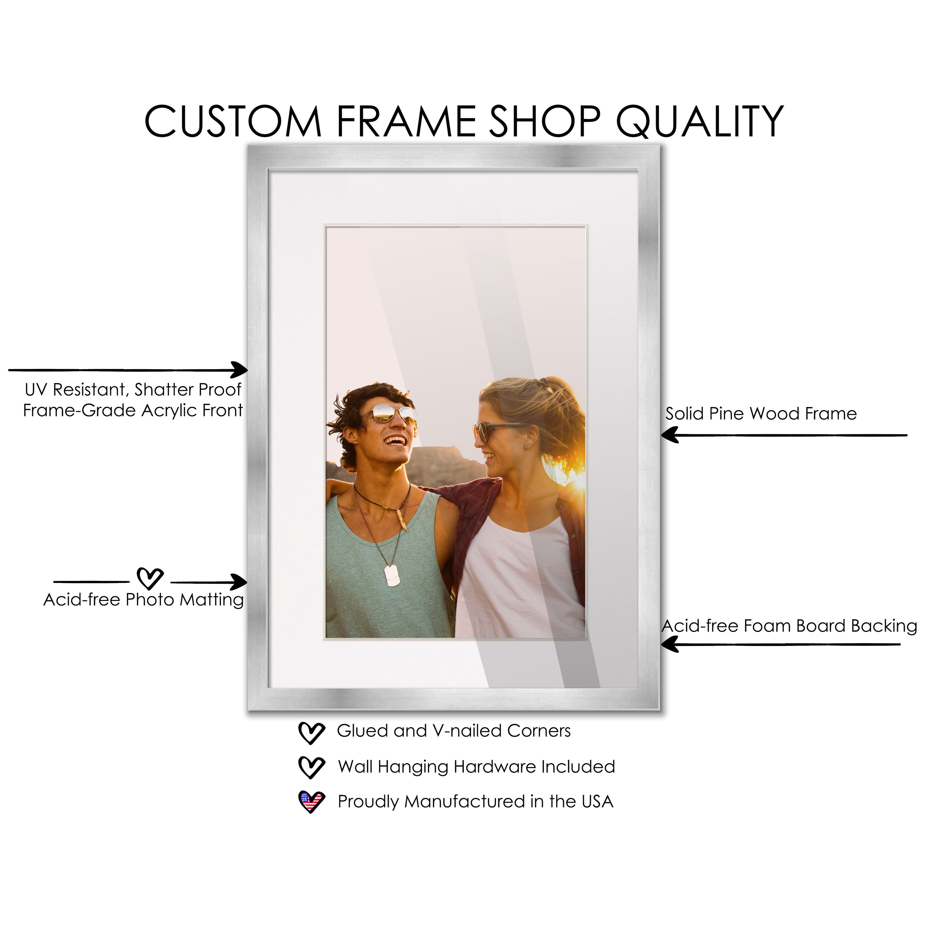 12x14 Traditional Antique Silver Complete Wood Picture Frame with UV Acrylic, Backing, & Hardware