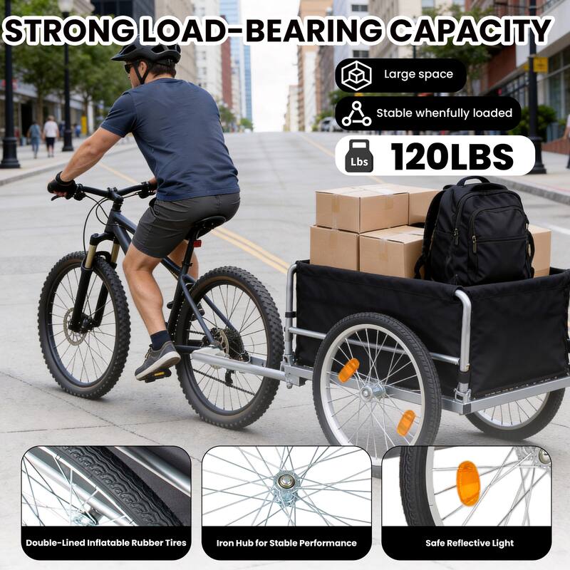 Bike Cargo Trailer with 20" Wheels, Removable Cover, Folding Frame Quick Release, Bike Cart Bike Wagon Trailer for Luggage
