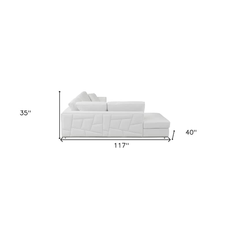 HomeRoots White Italian Leather Reclining L Shaped Two Piece Corner Sectional - 117