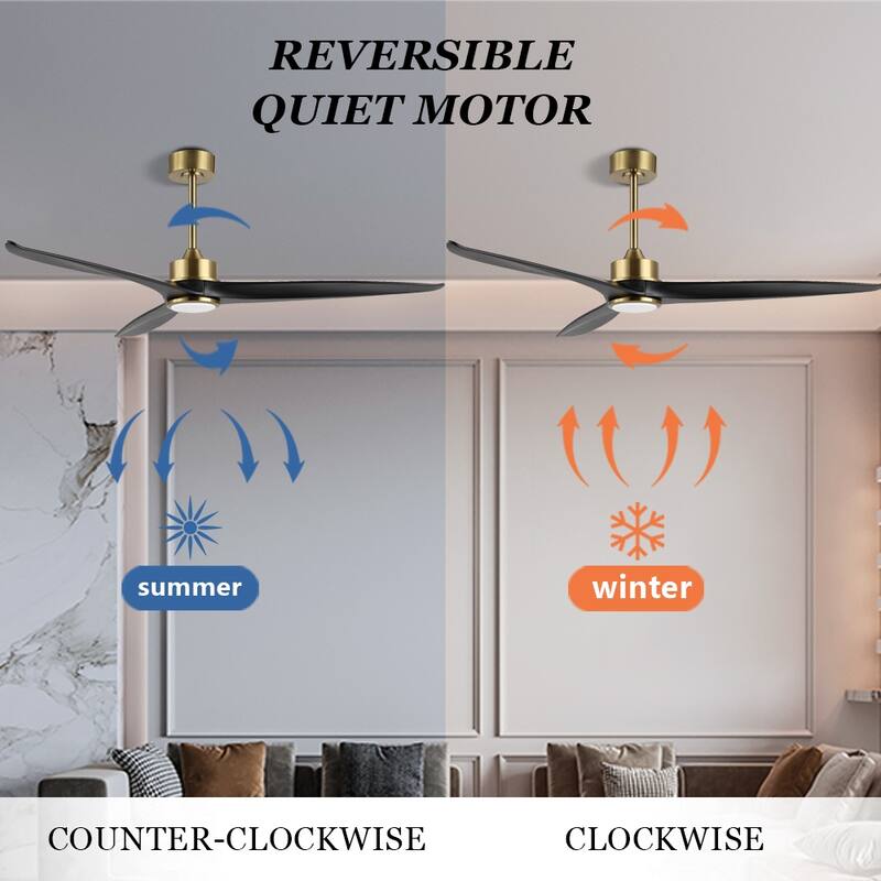 WINGBO 60 Inch DC Ceiling Fan with Lights and Remote Control, 3 Reversible Carved Wood Blades, 6-Speed Noiseless DC Motor