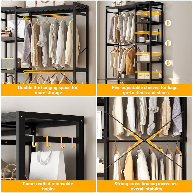 Bamboo Closet System Clothes Rack, Large Freestanding Garment Rack Clothing Rack for Hanging Clothes