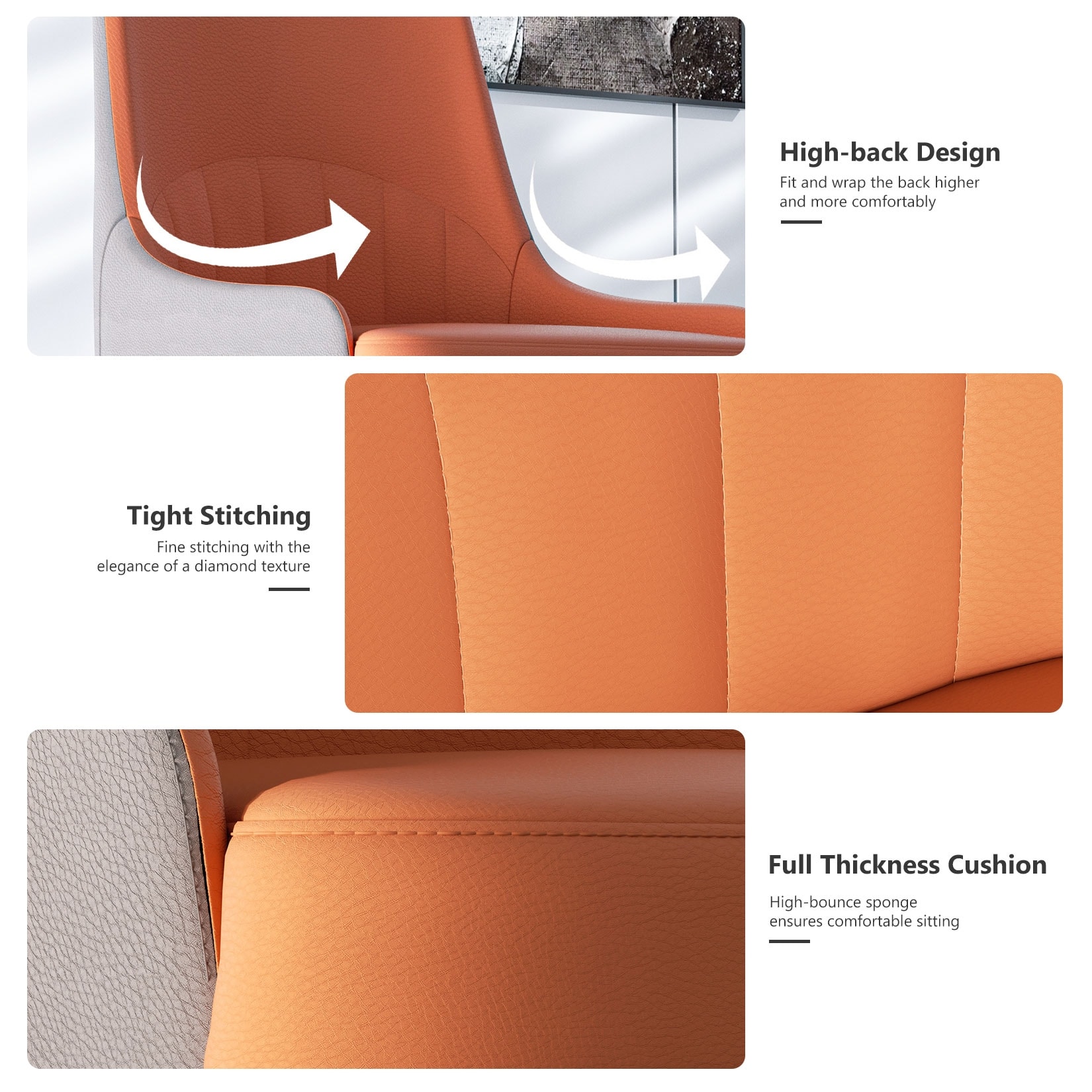 Modern Leather Dining Chairs Set of 2 - 18x19.7x32.3 Inches-image