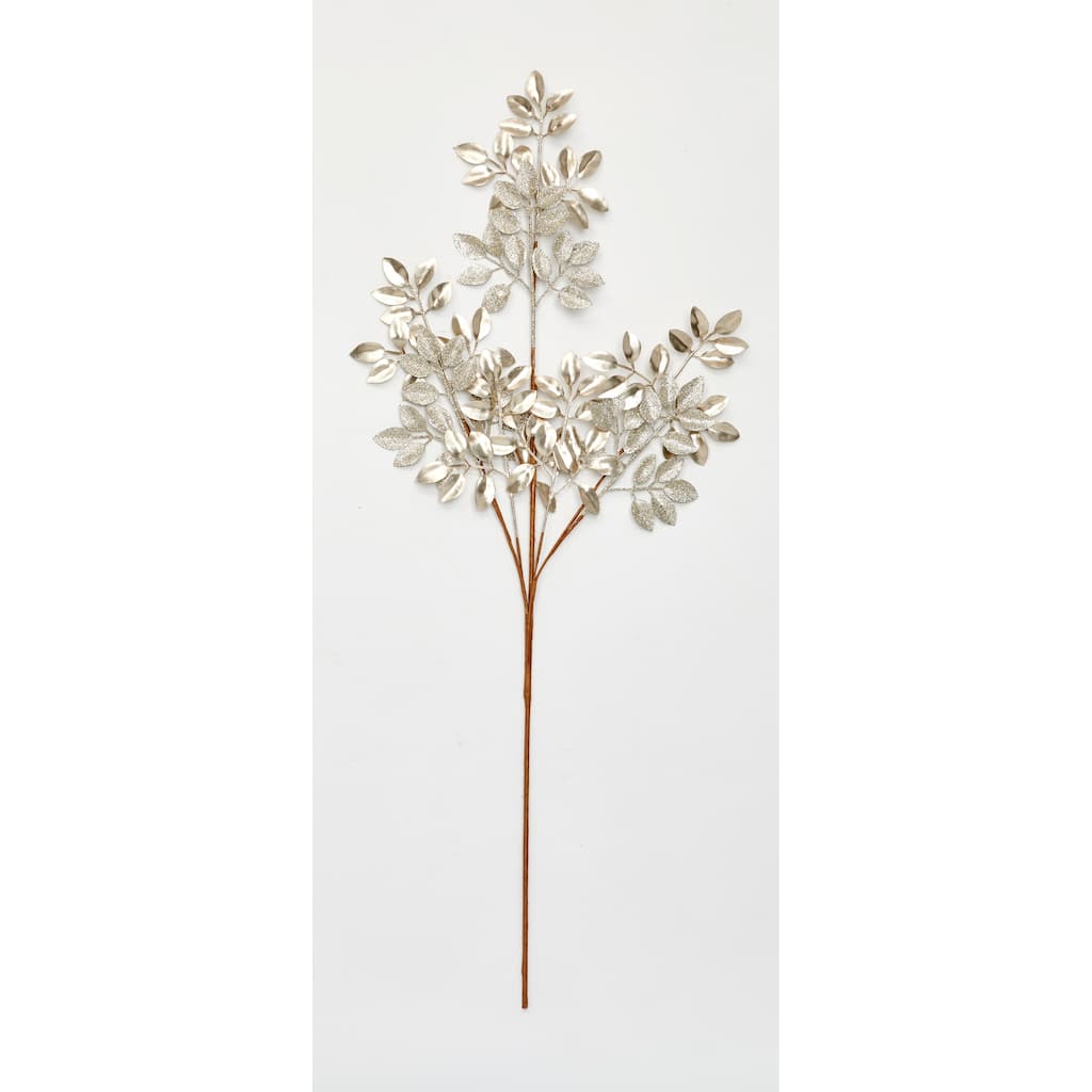 30" Glittered Leaves Spray, Champagne, Set of 3 - Champagne