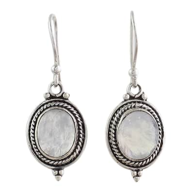 NOVICA Handmade Sterling Silver 'Moonlit Charm' Rainbow Moonstone Earrings (India) - 1.3*0.5