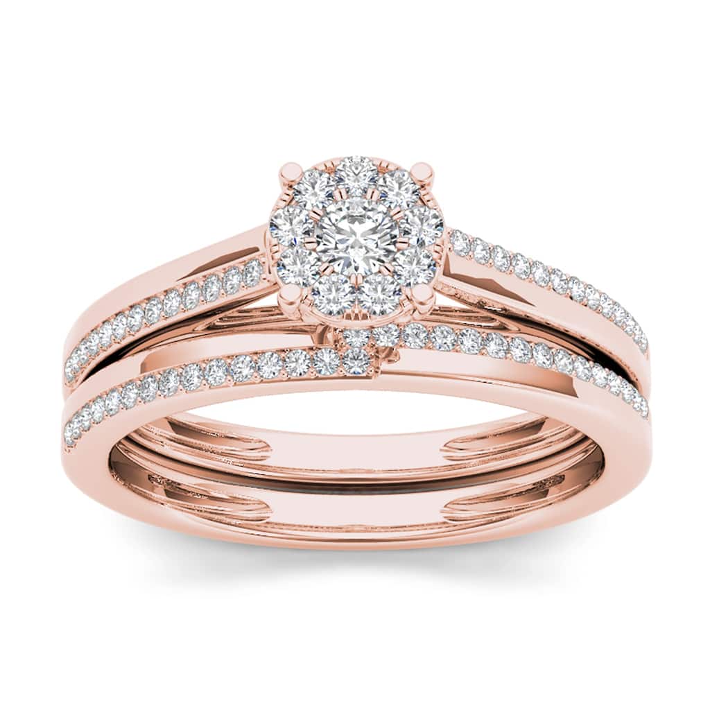 1/3ct TDW Diamond Cluster Bridal Set in 10K Rose Gold for Women - Rose Gold