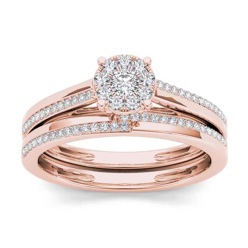 1/3ct TDW Diamond Cluster Bridal Set in 10K Rose Gold for Women - Rose Gold