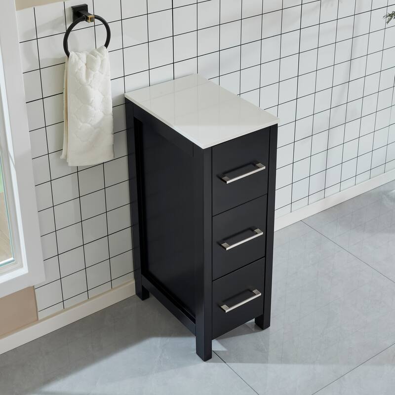 Vanity Art 12" Narrow Bathroom Side Storage Cabinet with Engineered Marble Top - 11.8 W x 18.5 D x 29.1 H