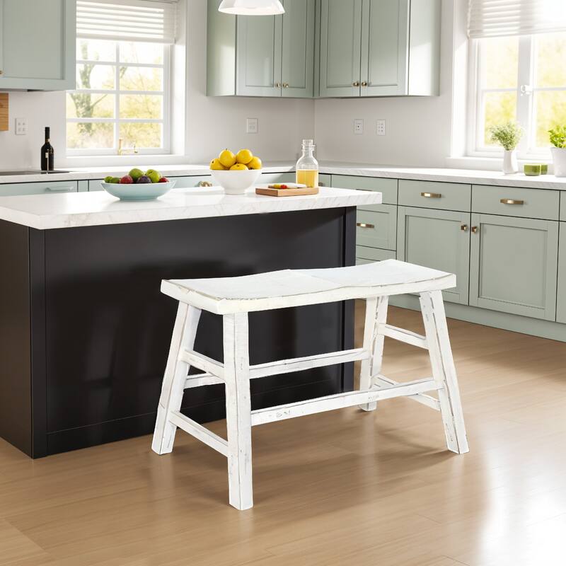 Rena Counter Height Bench | Trestle Legs with Footrests | 33" Wide White Sand Mahogany Wood