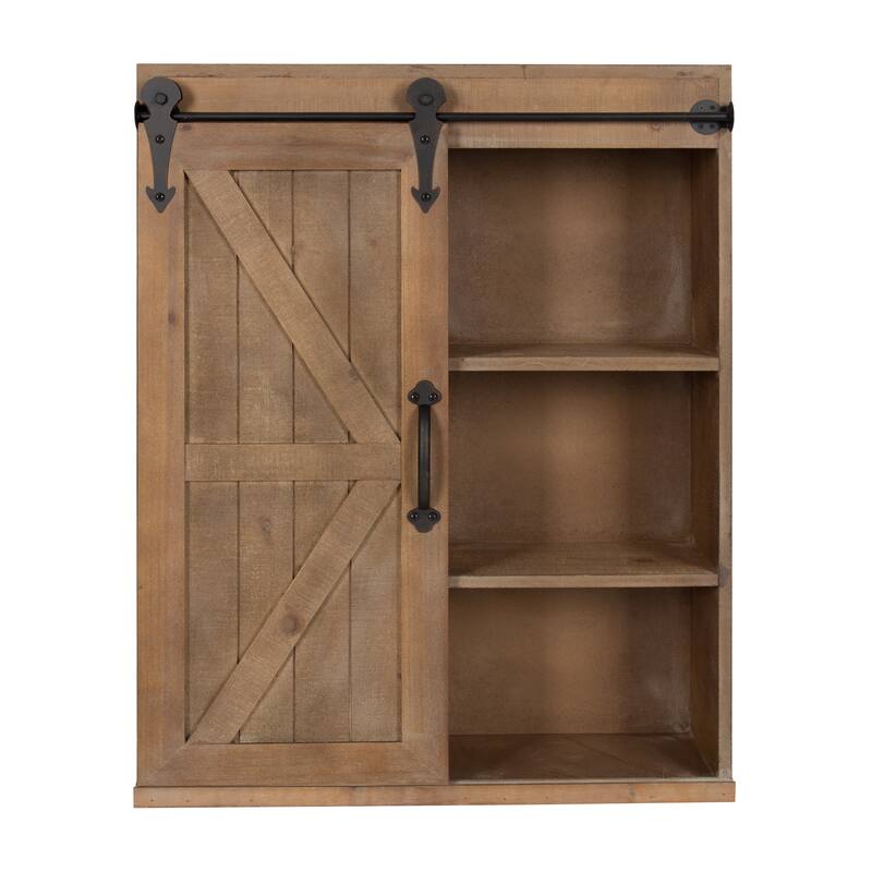 Kate and Laurel Cates Decorative Wood Cabinet with Sliding Barn Door - 22x28 - Rustic Brown
