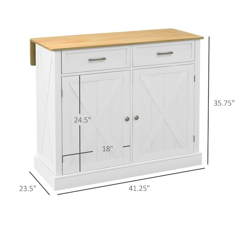 Kitchen Island with Breakfast Bar, 2 Drawers, Adjustable Shelves