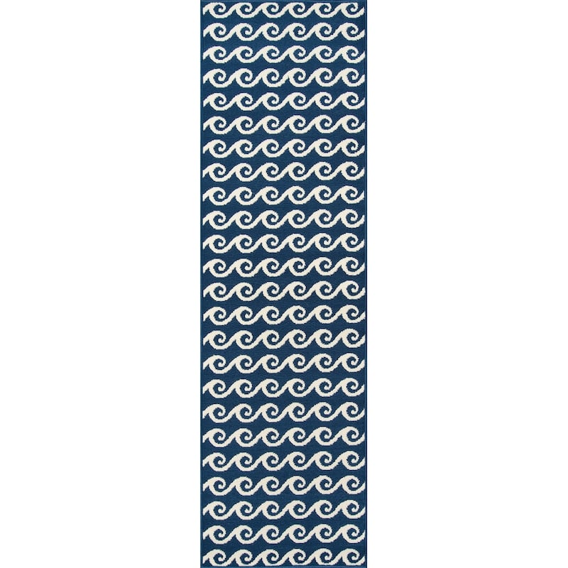 Momeni Baja Waves Indoor Outdoor Rug - 2'3" x 7'6" Runner - Navy