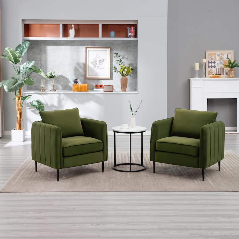 Accent Chair For Living Room, Velvet Comfy Single Sofa Chair Mid-Century Modern Armchair With 1 Pillow And Metal Legs