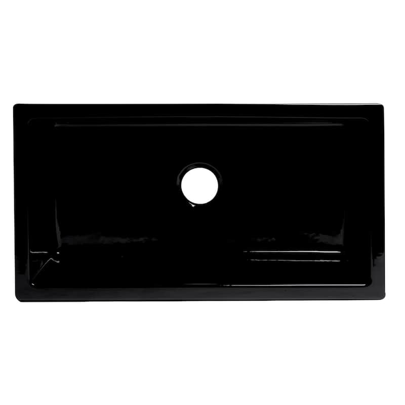 ALFI brand Modern 33" x 18" Reversible Fluted / Smooth Rectangular Fireclay Farm Sink - Black Gloss