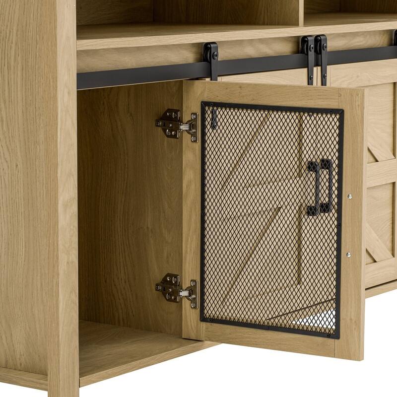Farmhouse 59.3" Sideboard Buffet with Sliding Barn Doors and Open Storage for Living or Dining Spaces