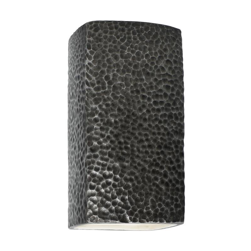 Justice Design Ambiance - Small Rectangle Wall Sconce - Open Top & Bottom - Replaceable Bulb - Hammered Pewter