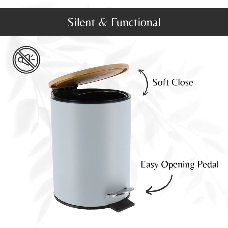Stylish Trash Can with Bamboo Lid and Pedal, 2.5L Capacity - 9.2" H x 8" L x 8" W