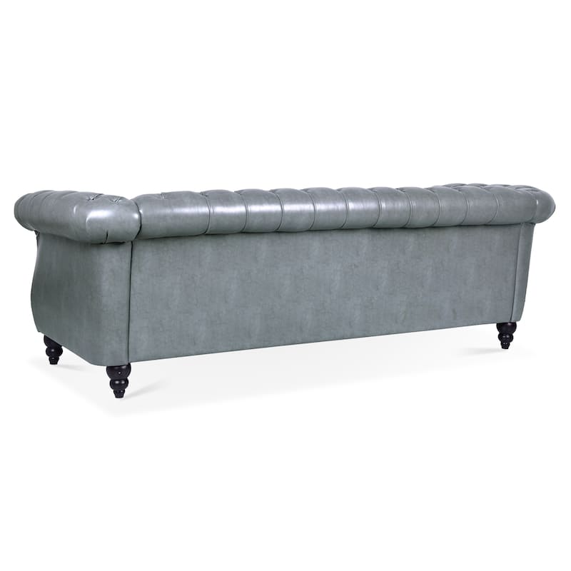 84.65" PU Leather Chesterfield Sofa with Rolled Arms (3-Seater)