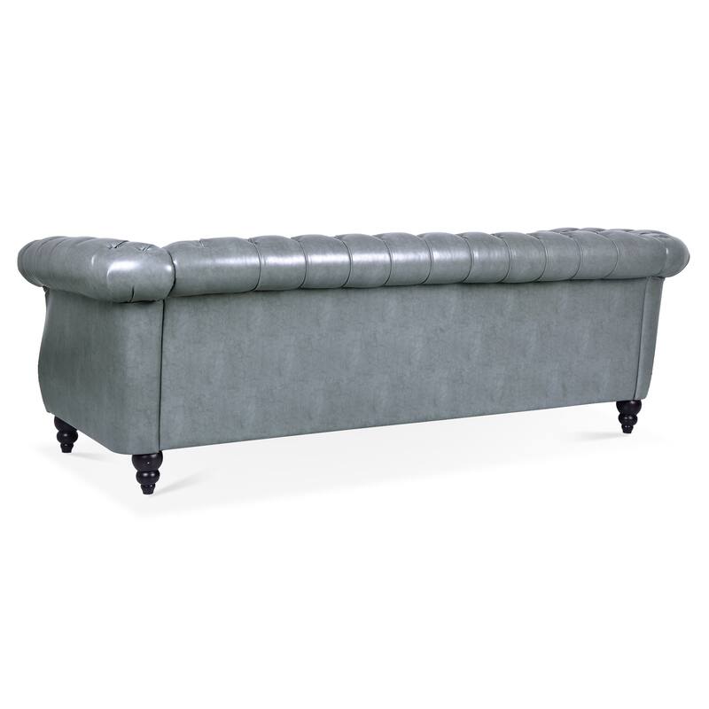 Chesterfield PU Leather 3 Seater Sofa, Upholstered Sofa with Rolled Armrests & Tufted Back, Lounge Sofa with Nailhead Trim