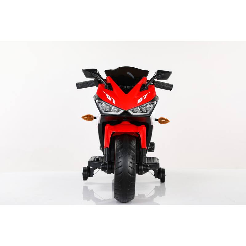 Kids 12V Ride-On Motorcycle with Foot Brake, Music, Bluetooth, Training Wheels, Ages 3-6