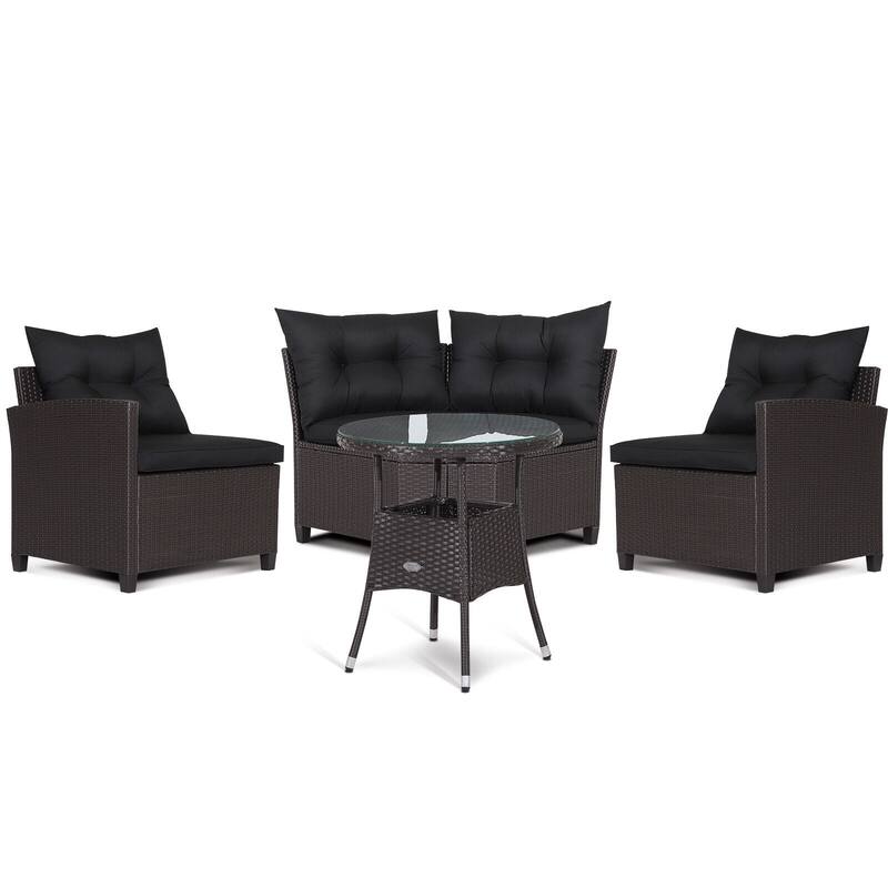 4 Pieces Patio Rattan Furniture Set Cushioned Sofa Glass Table - 49.5" x 23" x 29"